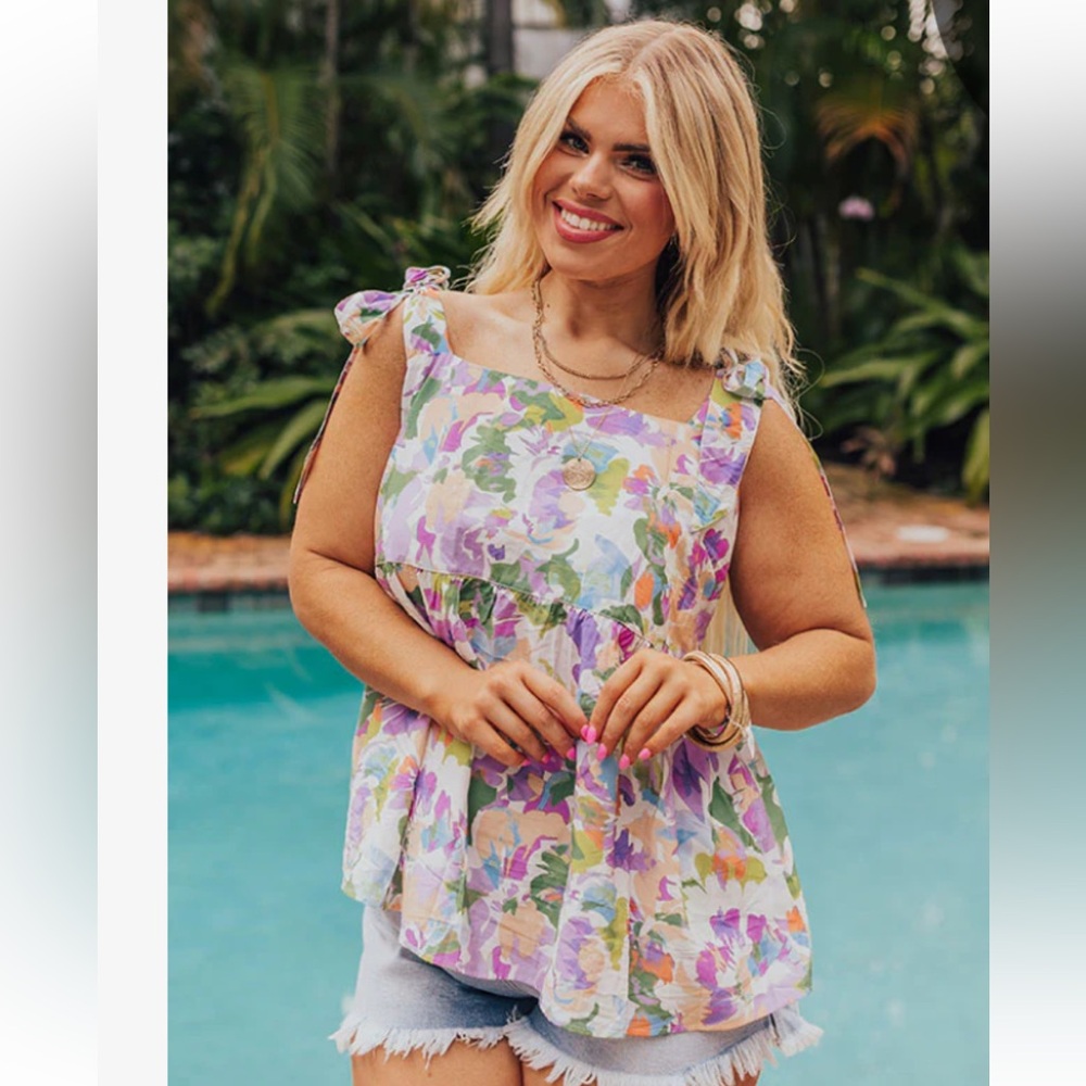 Impressions Multicolor Floral Tie-Strap Top